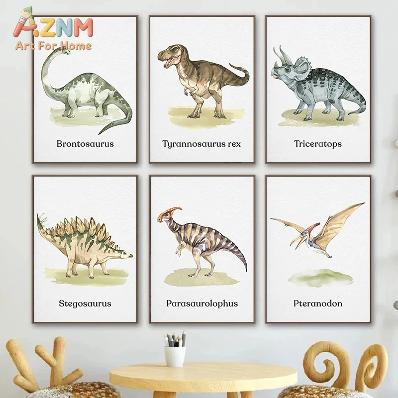 Kids Education Name - AZNM Suluboya Dinozor Tuval Duvar Sanatı,
