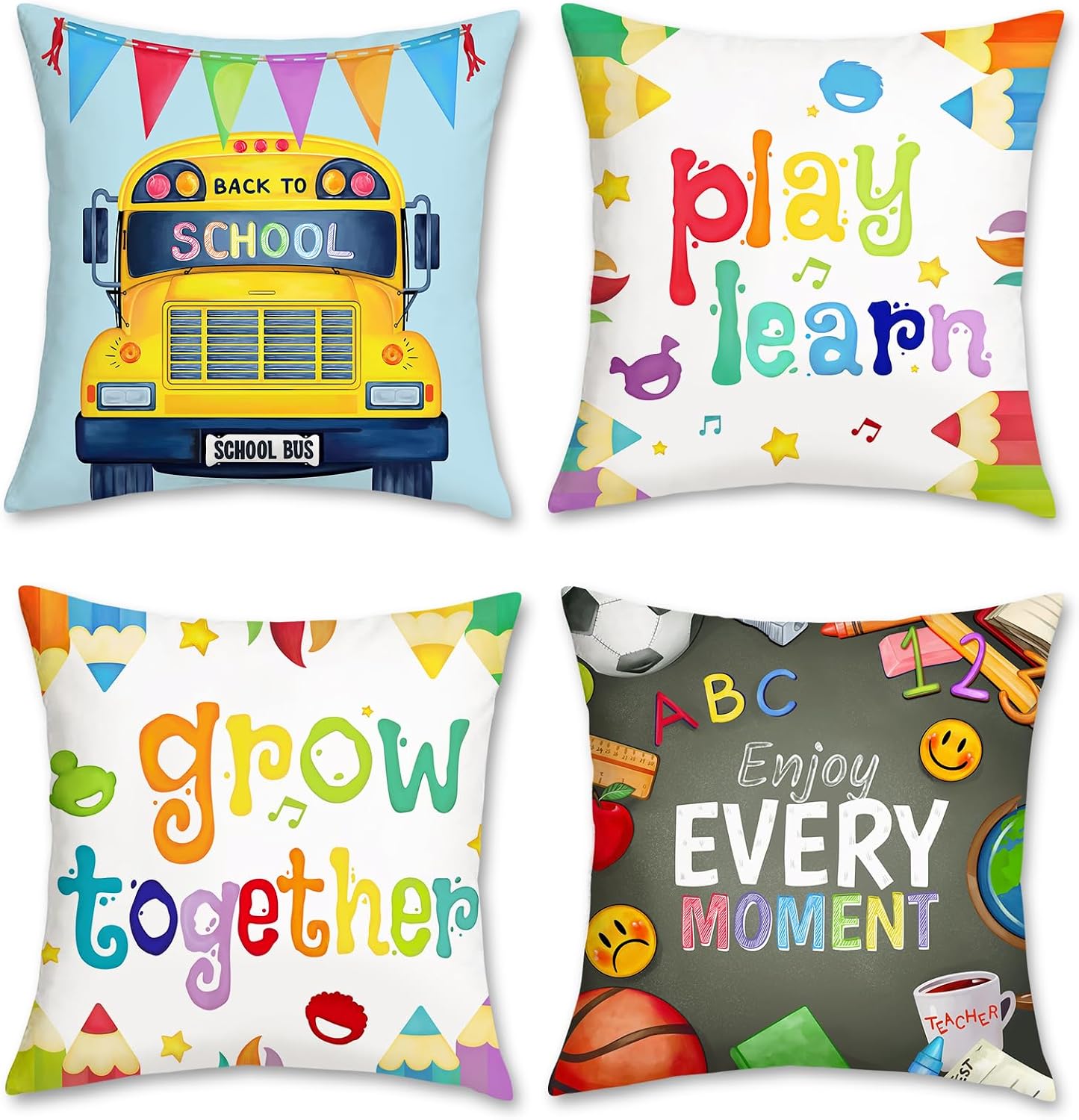 Kids Education Motivation - 4'lü Paket Okula Dönüş Kreş Yastık
